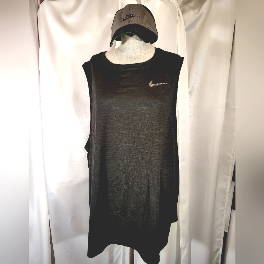 Nike Athletic Tank+Cap, Men, Black/Gray, Logos,  Round Neck, Large Arm Holes,XXL